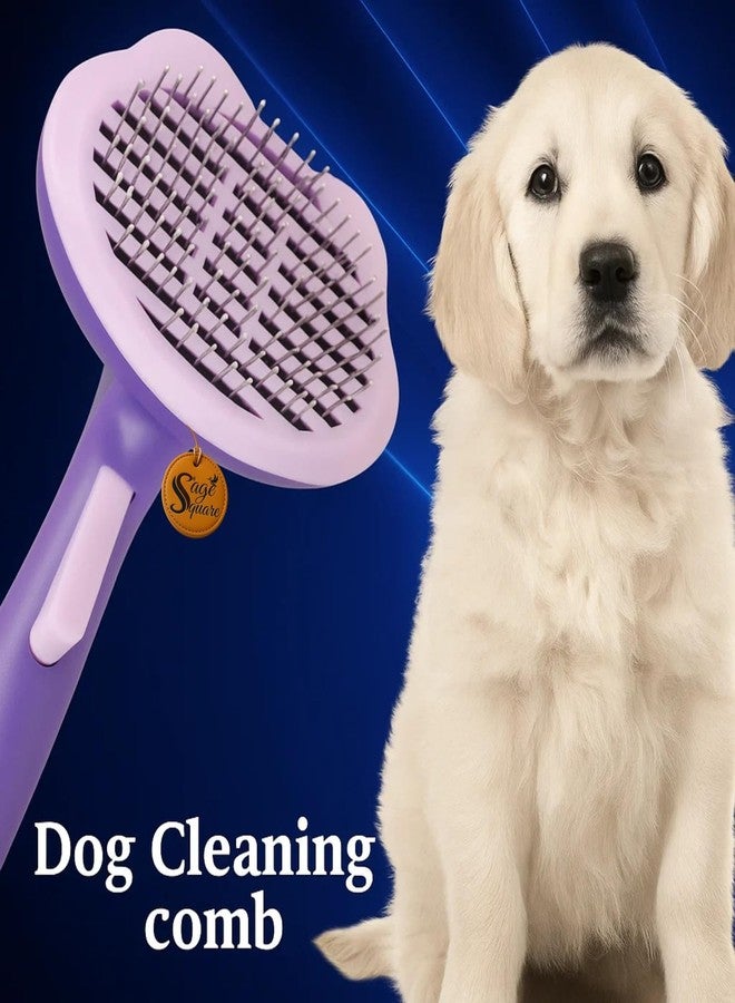 Sage Square 18cm Self Cleaning Brush Comb for Dogs & Cats | Cat Ear Shape Grooming Tool with Click-To-Clean Button | Detangling & Deshedding Brush with Anti-Slip Handle | Easy Fur Removal | All Pet (Type 1) - Image 2